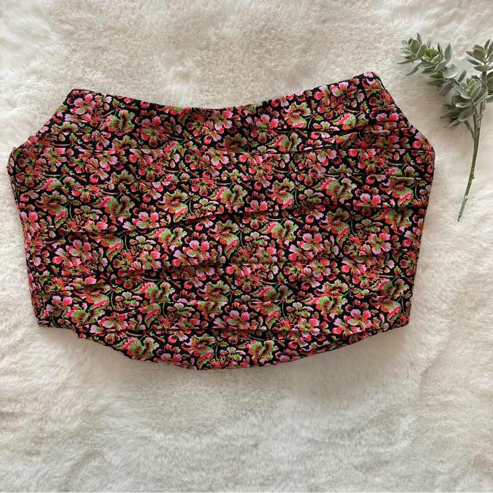 ZARA | NWOT - Floral Corest Top - Size L -Red/Pink/Green